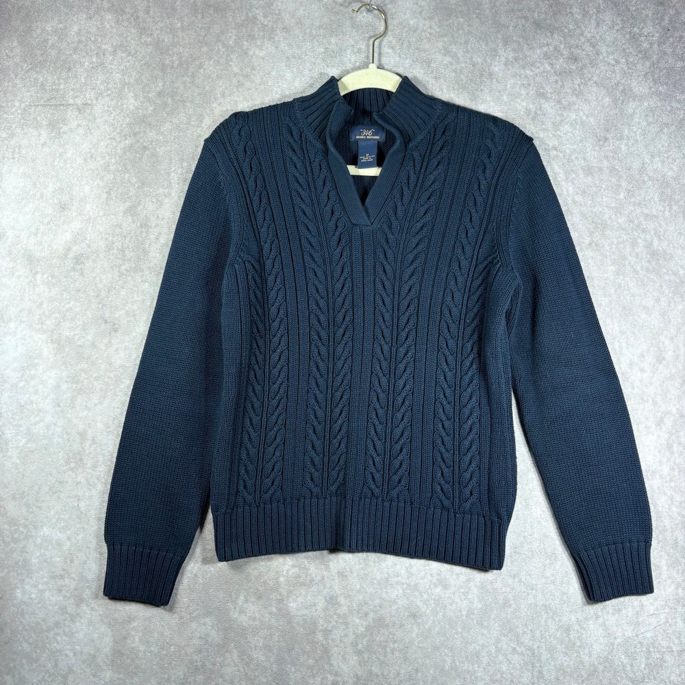 Vintage 90s Brooks Brothers Sweater Womens Medium Navy Blue Cable Knit Fisherman